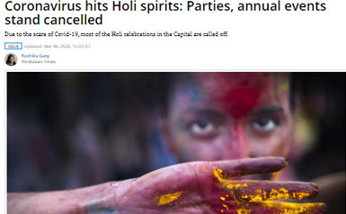 Coronavirus hits Holi spirits
Parties, annual events stand cancelled